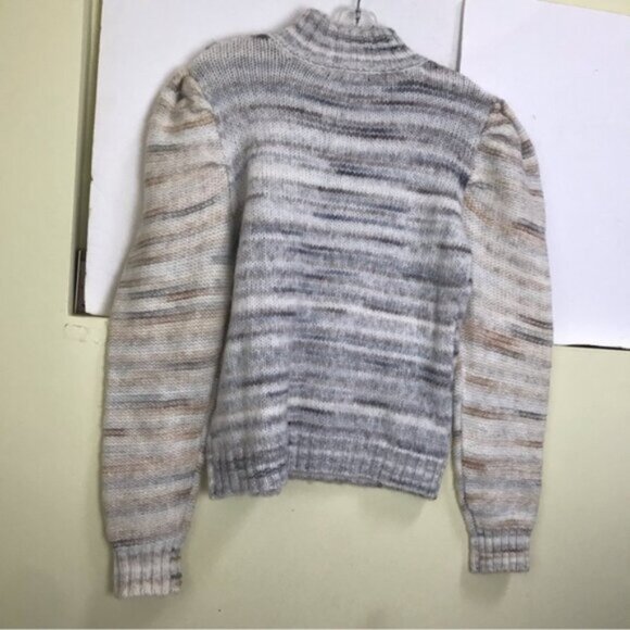 HALSTON NEW Puff Sleeve Sweater Chunky Knit Striped Mock Neck Cozy Wool Blend S - Picture 4 of 12